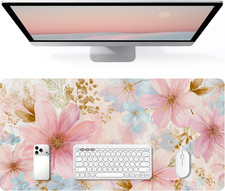 Desk Mat Desk Pad for Keyboard and Mouse, 31.5 X 15.7 In, Pastel Pink Blue Flora picture