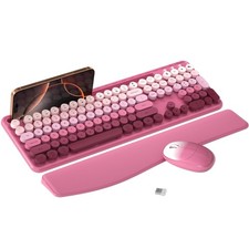 Colorful Wireless Computer Keyboard and Mouse Combo with Holder, Wrist Rest, ... picture