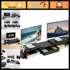 Dual Monitor Stand Riser with Storage Drawer & 2 Pen Holders - Ergonomic Desk Or picture