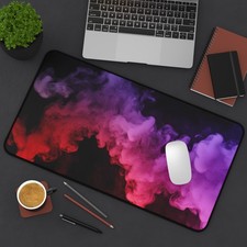Red to Purple Smoke Gradient Desk Mat | Colorful Vapor Sports Card Break Mat picture