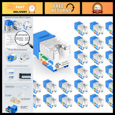 Cat6 Keystone Jacks 10Gbps, UL Listed, 25-Pack, Blue Network Connectors picture