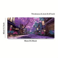 A Large Gaming Mouse Pad Featuring a Purple Cherry Blossom Street Scene with D picture