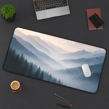 Misty Mountain Forest Desk Mat | Foggy Pine Landscape Mouse Pad picture