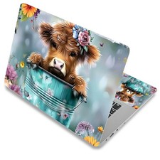 DIGTIALL Laptop Skin Decal, Baby Highland Cow Flower picture