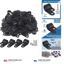 120pcs 1/2 inch black nylon R-type cable clips with screws wire clamps picture