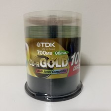TDK CD-R Gold 100 Pack Blank Discs 700MB 80min 52x Spindle Brand New Sealed picture