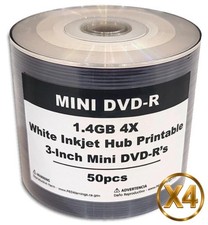 200-Pak 3-Inch White Inkjet Hub Mini DVD-R 4 Camcorders in Shrinkwrap 4 x 50-Pak picture