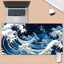 1pc Japanese Wave Pattern Gaming Mouse Pad with Non-Slip Rubber Base & Washabl picture