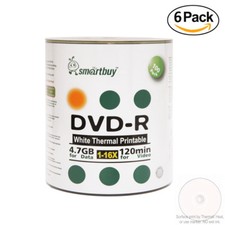 600 Pack Smartbuy 16X DVD-R 4.7GB White Thermal Printable Data Storage Discs picture