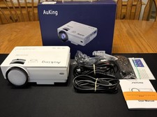 AuKing M8-F Mini LCD Projector 1080p HDMI USB VGA 16:9 White Remote Cables picture