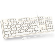 USB Wired Computer Keyboard Retro Typewriter Full Size Creamy White For PC picture
