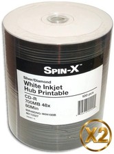 200-Pak Spin-X White Inkjet Hub Printable DIAMONDSILVER 48X 80-Min CD-R's picture