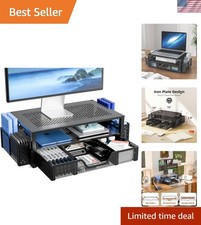 Sturdy Metal Monitor Stand with Drawer and Cooling Mesh, 20