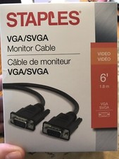 😊 STAPLES 6' VGA/SVGA Monitor Cable, Black.  Brand New In Box. $20.99 Retail. picture