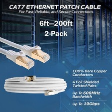 2-Pack CAT7 S/FTP Ethernet Patch Cord 600MHz Network Cable 6FT-200FT White Lot picture