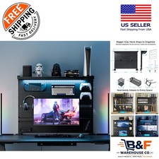 Modern Desk Pegboard Dual Monitor Stand with Modular Accessories - 43x34 picture