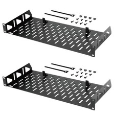 1U Rack Shelf 19 Inch Depth Alloy Steel Vented 55lbs Capacity 2 Pack picture
