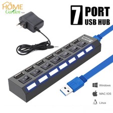  3.0 Hub 7 Ports Powered USB On/Off Switches Splitter AC Adapter Cable PC Laptop picture