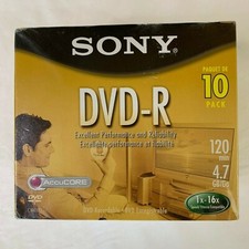SONY~DVD-R 10 pack new sealed old stock 120 min Recordable Media 4.7 GB Disc's picture