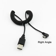 1x USB 2.0 A Male to Mini B 5Pin Right Angled 90 Degree Spiral Coiled Cable picture
