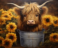 HIGHLAND COW SUNFLOWER BUCKET ADORABLE COMPUTER MOUSE PAD 9 X 7 picture