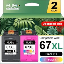 67XL High-Yield Ink Cartridge for HP67 Black Color Combo Pack for 2700 2700e... picture