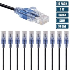 10x 1FT CAT6A Ethernet LAN Network Patch Cable Slim Cord RJ45 Router 30AWG Black picture