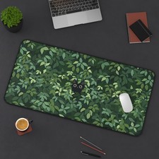 Cute Green Desk Mat, Kawaii Black Cat Mousepad, aesthetic plants nature picture