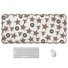 Leopard Cheetah Scalloped Desk Mat, Leopard Bow Style, Beige picture