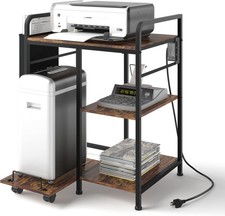 3‑Tier Printer Stand with Full Pull‑Out Rolling Cart for Shredder or PC Tower picture