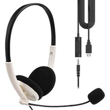 Geekria USB Headset with Mic and Mute OptionCall Center, School (White) picture