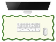 Green Scalloped Desk Mat Large Waterproof Leather Mouse Pad 31.5x15.8 Inch picture