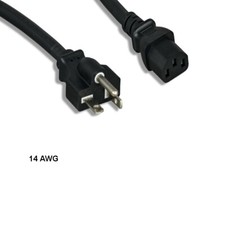 [10X] 12ft 14 AWG Power Cable NEMA 5-20P to IEC-60320 C13 15A/125V SJT Black picture