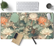Floral Desk Mat Computer Flowers Mat Large Keyboard Mouse Pad Stitched Edges Gir picture