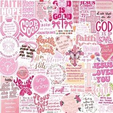 Pink Christian Stickers 55 PCS, Inspirational Bible Verse Stickers, picture