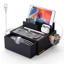 Bamboo Charging Station for Multi Device with 5 USB #1 - Black(With Charger) picture