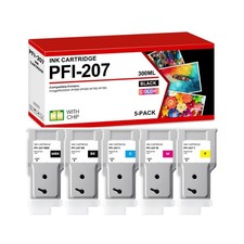 PFI-207 Ink Tank 300ml 5-Pack Replacement for Canon PFI-207MBK PFI-207BK PFI-... picture