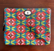 FOSSIL Red Poppy Key-Per Coated Canvas Leather Zip iPad Tablet Case Sleeve picture