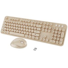 Wireless Keyboard and Mouse Combo Cute Colorful 104 Keys Typewriter Retro Rou... picture