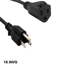 Kentek 2' ft 16 AWG Power Extension Cord NEMA 5-15P to 5-15R 13A/125V SJT Black picture
