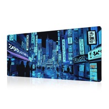 Dark Blue Japanese Gaming Mouse Pad Abstract Anime Mat 31.5x11.8 Inch Tokyo P... picture