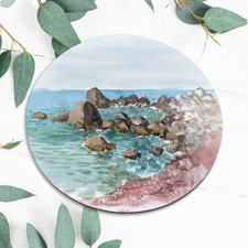 Watercolor Cliff Rocks Ocean Art Mouse Pad Mat Office Desk Table Accessory Gift picture