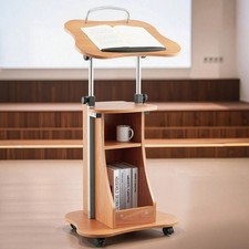 43-Inch Wooden Podium Stand Lectern Portable Laptop Desk with Lockable Wheels picture