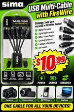 SIMA USB Multi-Cable w/ FireWire Power Charge Transfer Pwr 5 Items At Once, NWT picture