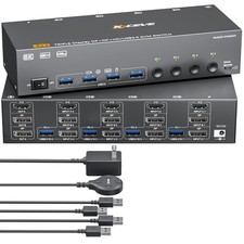 HDMI+2 Displayport KVM Switch 3 Monitors 4 Computers 8K@60Hz 4K@144Hz,4 Port ... picture