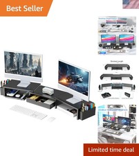 Maximize Desk Space with This Elegant Dual Monitor Stand & Organizer - Black picture