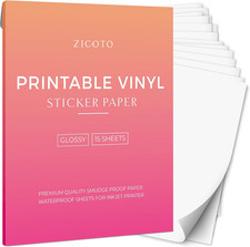 Printable Vinyl Sticker Paper - Glossy White 8.5 X 11 for Inkjet or Laser picture