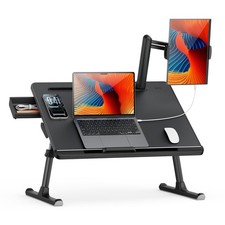 Adjustable Laptop Bed Table for Dual Screens, Foldable Lap Desk with Drawer & Ta picture
