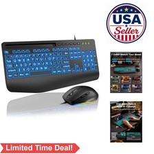 Wired Large Print Backlit Keyboard and Mouse Combo USB Palm Rest RGB 112 Keys picture