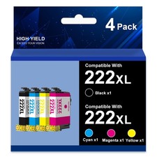 4Pack BCMY 222XL Replacement for Epson Ink Cartridge for WF-2960 XP-5200 Printer picture